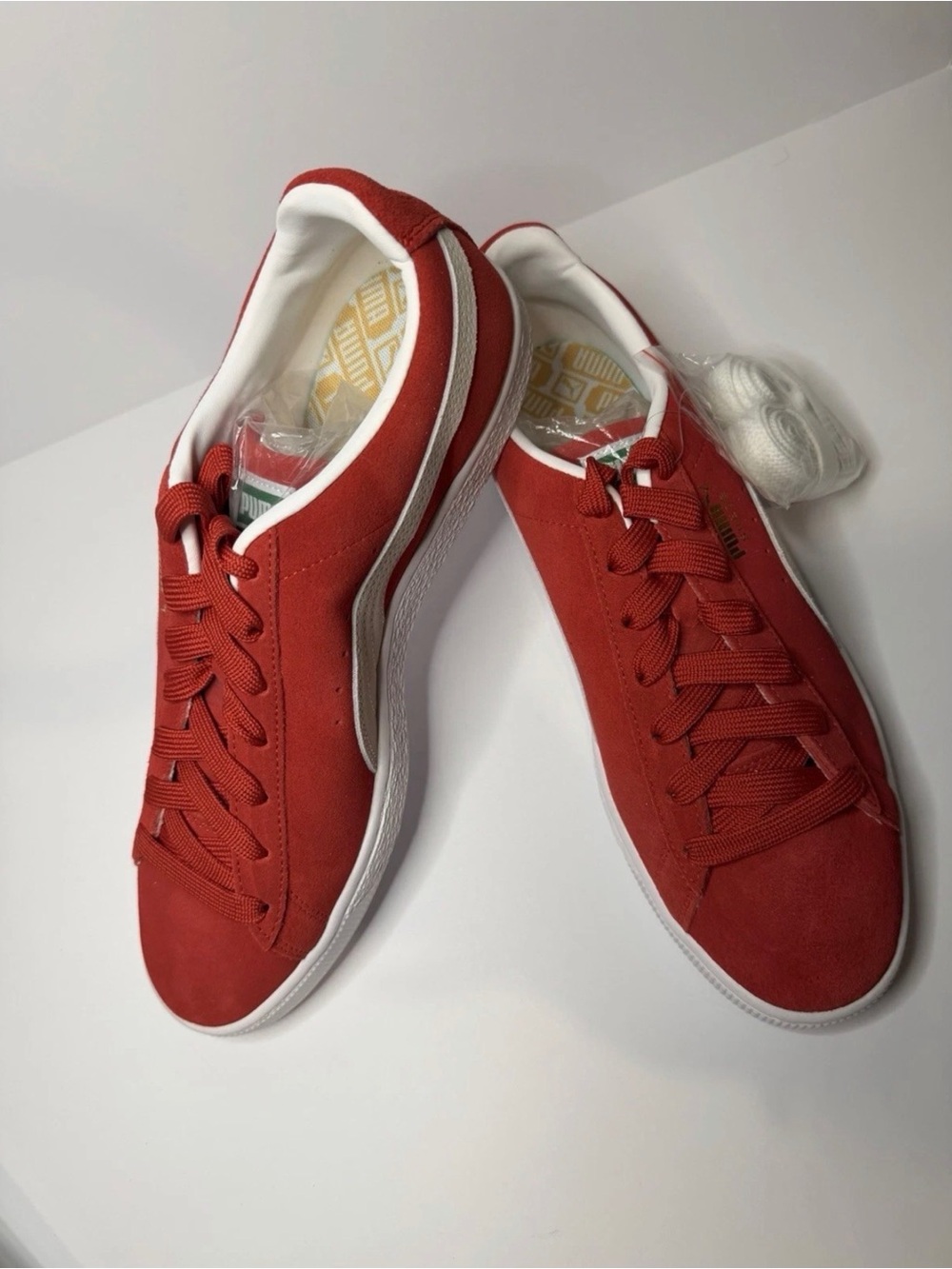 Puma Red Low-Top Suede Sneakers with White Sole